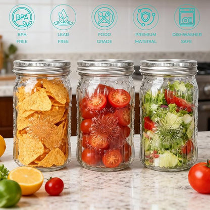 CycleMore 9 Pack 32oz Large Mason Jars with Metal Lids & Bands, Wide Mouth Canning Jars, 1 Quart Jars for Crafts & Homemade Gifts