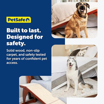 PetSafe CozyUp Wooden Bed Ramp for Cats & Dogs, Furniture-Grade with High-Traction Carpet Surface, White