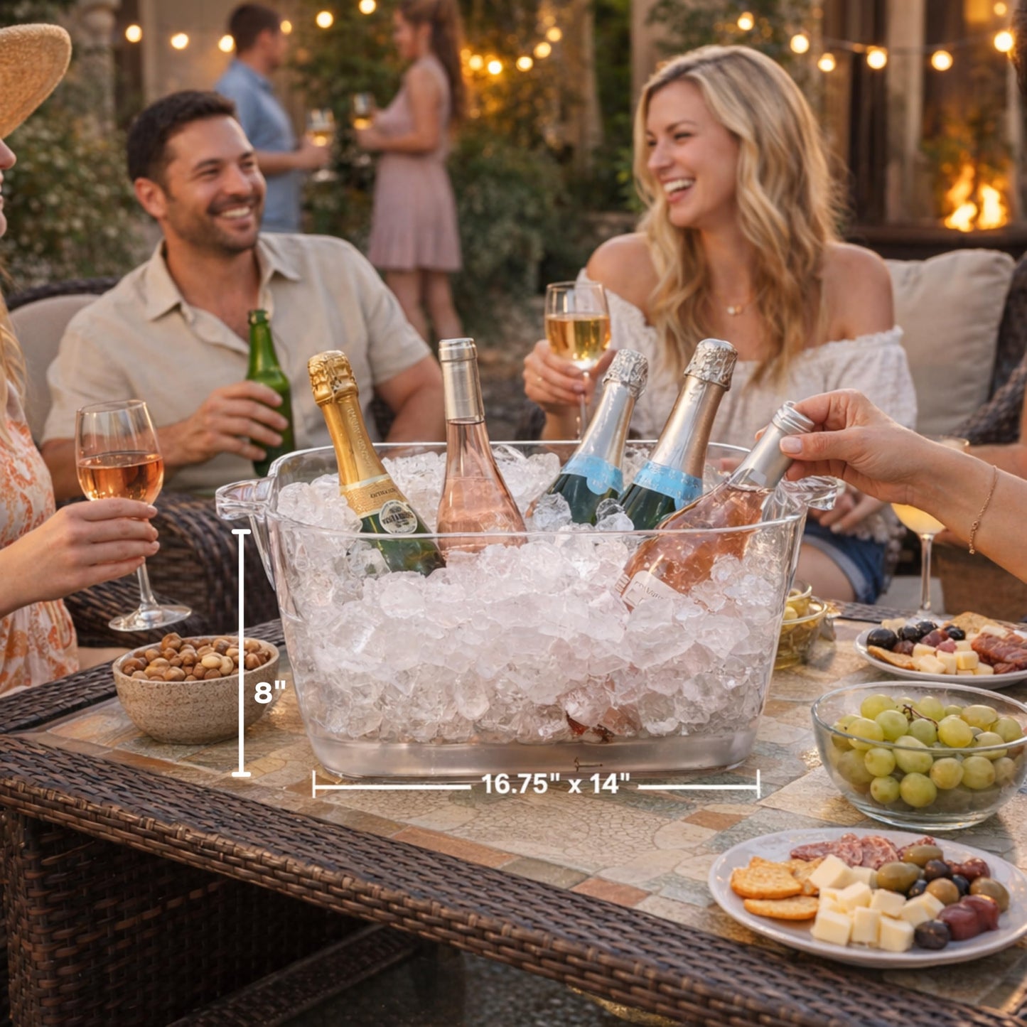 OGGI Acrylic Square Party Tub - Clear Beverage Cooler w/Handles, Wine Cooler, Beer Chiller, Ideal Party Tubs for Drinks, Use Ice Tub for Indoor or Outdoor Bars, 16.75" x 14"
