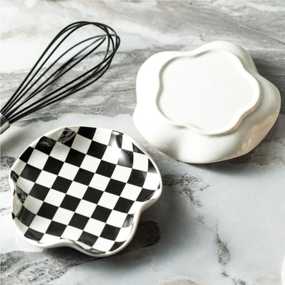 Miamolo Spoon Rest for Stove Top, 5.3in Checkered Spoon Holder Utensil Rest, Ceramic Spoon Rests for Coffee Bar, Kitchen Gadget Cooking Gift for Housewarming - Heat Resistant & Dishwasher Safe