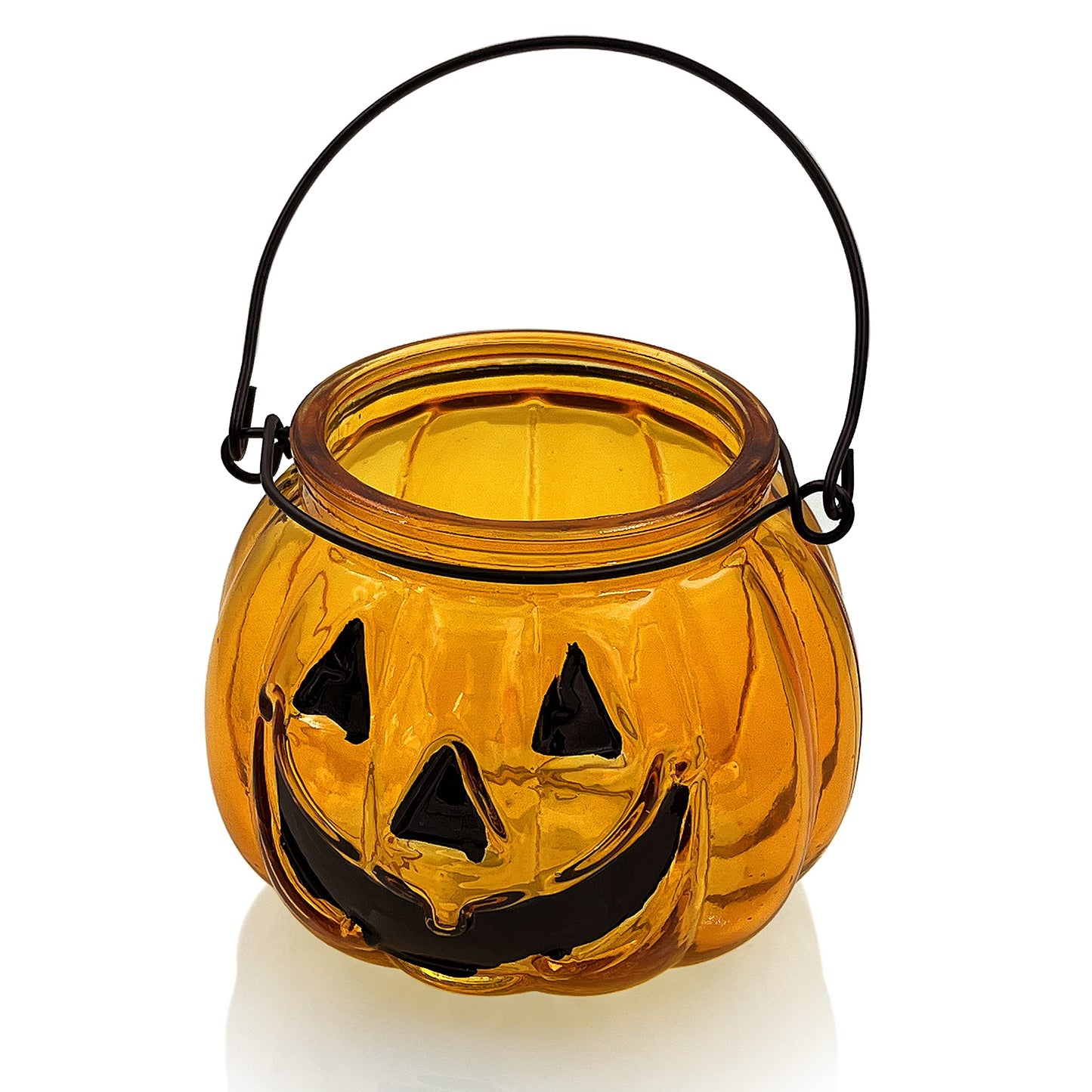 Halloween Candle Holders Set of 4, SHMILMH Tealight Votive Candle Holders with Grimace, Metal Hanging Pumpkin Jack O Lanterns Decorative Halloween Table Centerpiece Orange