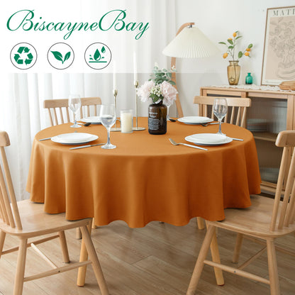 Biscaynebay Fall Tablecloth Textured Fabric Round Table Cloth 60" for Tables diameters from 28" to 48", Bronze Thanksgiving Autumn Harvest Water Resistant Fabric Table Cover for Kitchen, Dining, Party