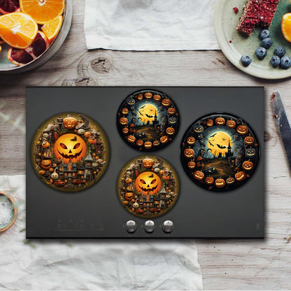Tucocoo Stove Burner Covers, Happy Halloween Pumpkin Gas Stove Burner Covers Set of 4, 8 Inches and 10 Inches Stove Top Covers for Electric Stove Metal Stove Cover, Abstract Kitchen Cooktop Decor
