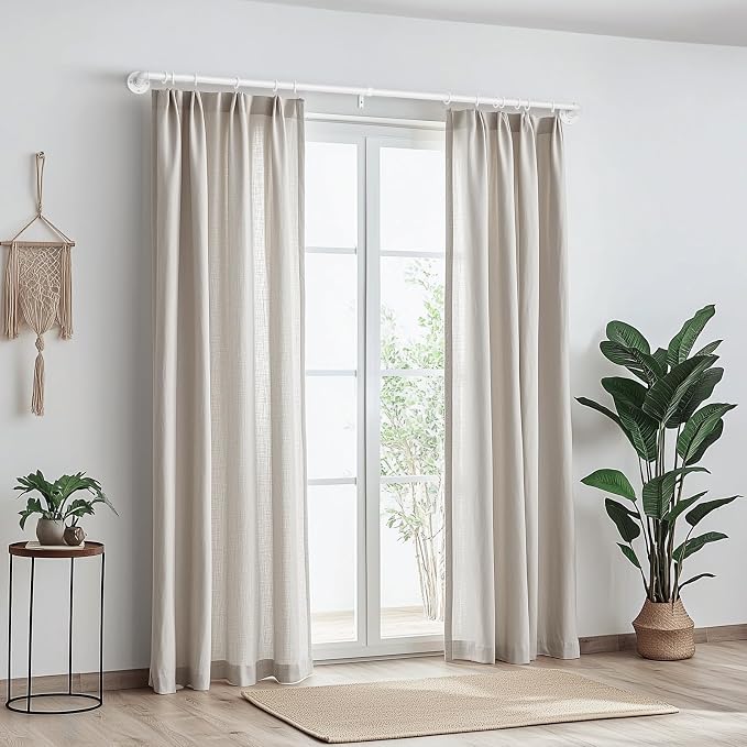 Zeerobee Curtain Rods for Windows 72 to 144, 1 Inch Industrial Wrap Around White Curtain Rod, Indoor/Outdoor Room Divider Adjustable Drapery Pole, 72"-144"