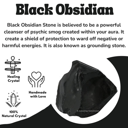 Amazing Gemstone Black Obsidian Raw Crystals and Healing Stones, Natural Rocks for Tumbling and DIY Raw Stones and Crystals (1 Piece)