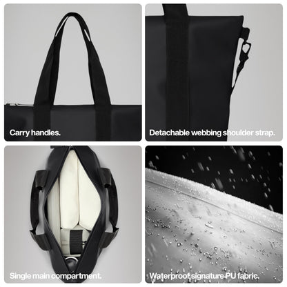 RAINS Tote Bag Micro - Black Waterproof Shoulder Bag for Men and Women - Compact Black Tote for Work, Travel, Shopping with Coated Zip and Carry Handles - 2 Year Warranty