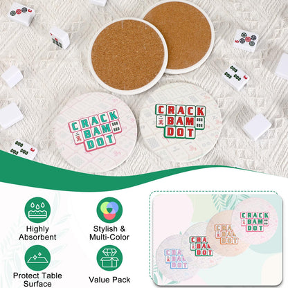 Hoowen Mahjong Coasters with Holder, Ceramic Coasters for Drinks Set of 4, Absorbent Round Coasters, Mahjong Gift and Accessories for Most Cups, Table Game Housewarming Party Supplies
