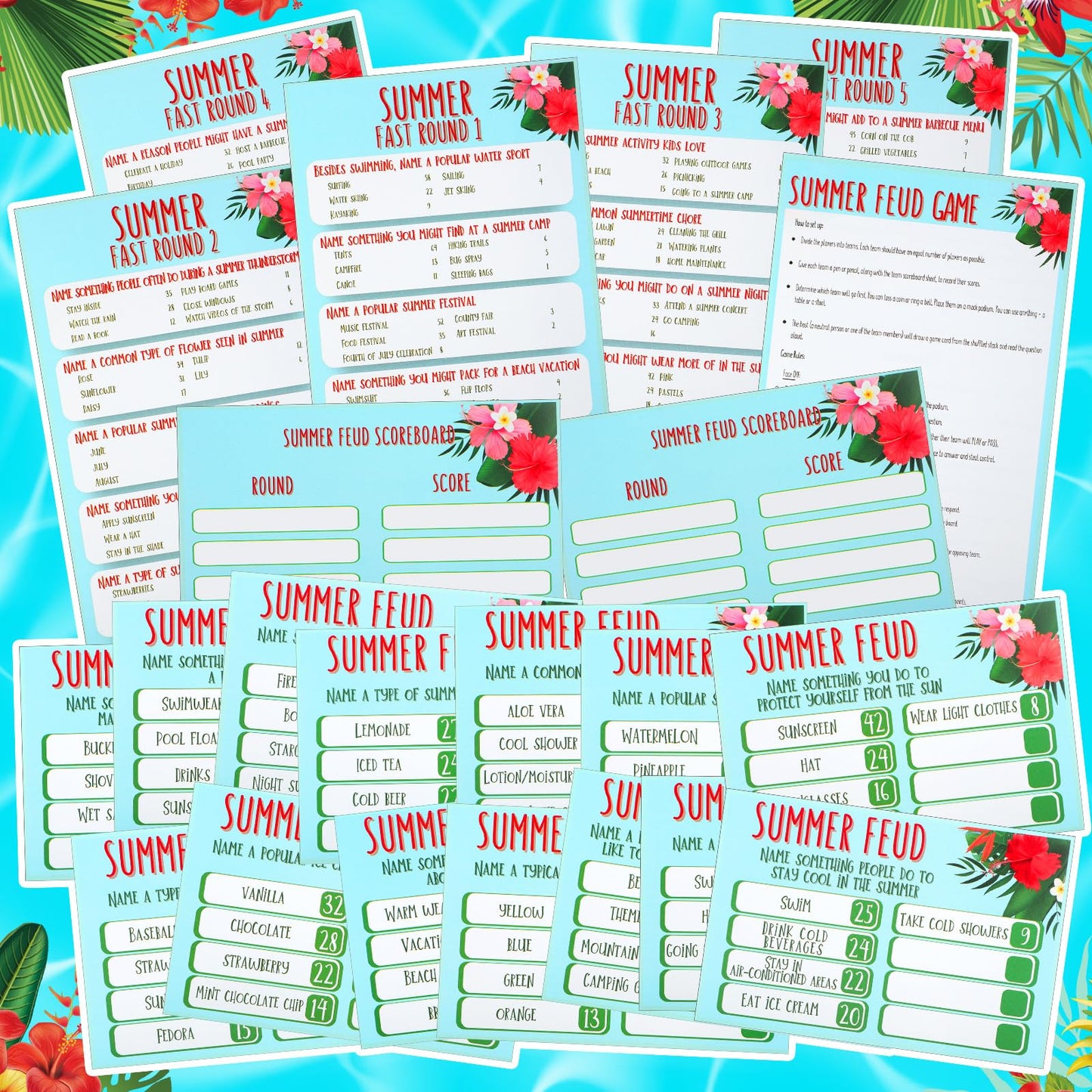 Soulchen Summer Friendly Feud Game with 2 Answer Buzzers, Feud Card for Family Game Night Fun Trivia Quiz for Party Office Class Groups Team Building
