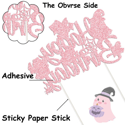Ghost Birthday Cake Topper Pink Glitter Halloween Birthday Party Decorations Lovely Ghost Cake Picks Ghosts Theme Cake Decorations for Happy Boo Day Party Supplies