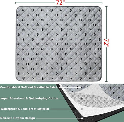 JERIA 2 Pack 72"x 72" Waterproof Non Slip Wee pad，Reusable Washable Pee Pads for Dogs，Absorbent and Leakproof Training Mats for Potty, Bed, Sofa, Potty Training