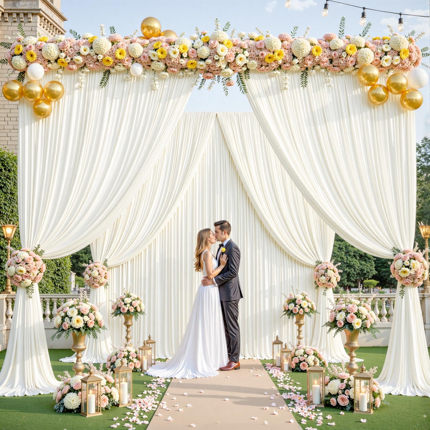 8 x 10ft Ivory Backdrop Curtains for Baby Shower Photo Background Curtains Wrinkle Resistant Backdrop for Party Photoshoot Polyester Curtains Drapes for Wedding Birthday with Rod Pocket, 2 Panels