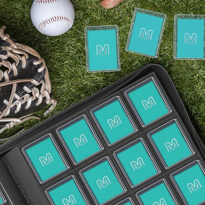16 Pocket Toploader Binder,Holds 640 Top Loaders,Top Loader Binder for 3" x 4"Rigid Cards,Sleeves Card Collection Binder,20 Double Sided Pages,Compatible with Trading & Sports Holder (16Cyan)