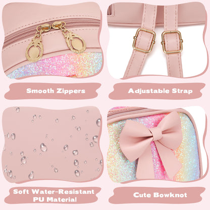 I IHAYNER Mini Backpcak for Girls Small Bowknot Quilted Leather Backpack Purse for Women Travel Cute Trendy Stuff Gifts for Kids Rainbow