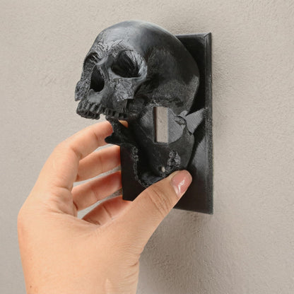 Gothic Skull Light Switch Cover - Goth Skeleton Lightswitch Outlet Plate Cover, 3D Printed Fun Single Toggle Standard Size for Bedroom Home Halloween Wall Decor, Black