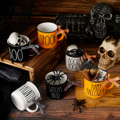 Suttmin Halloween Mini Coffee Mugs Set of 6 Pumpkin Ghost Witch Mini Coffee Cups Tiered Tray Decor for Halloween Kitchen Bar Coffee Decoration Centerpiece Housewarming Gift