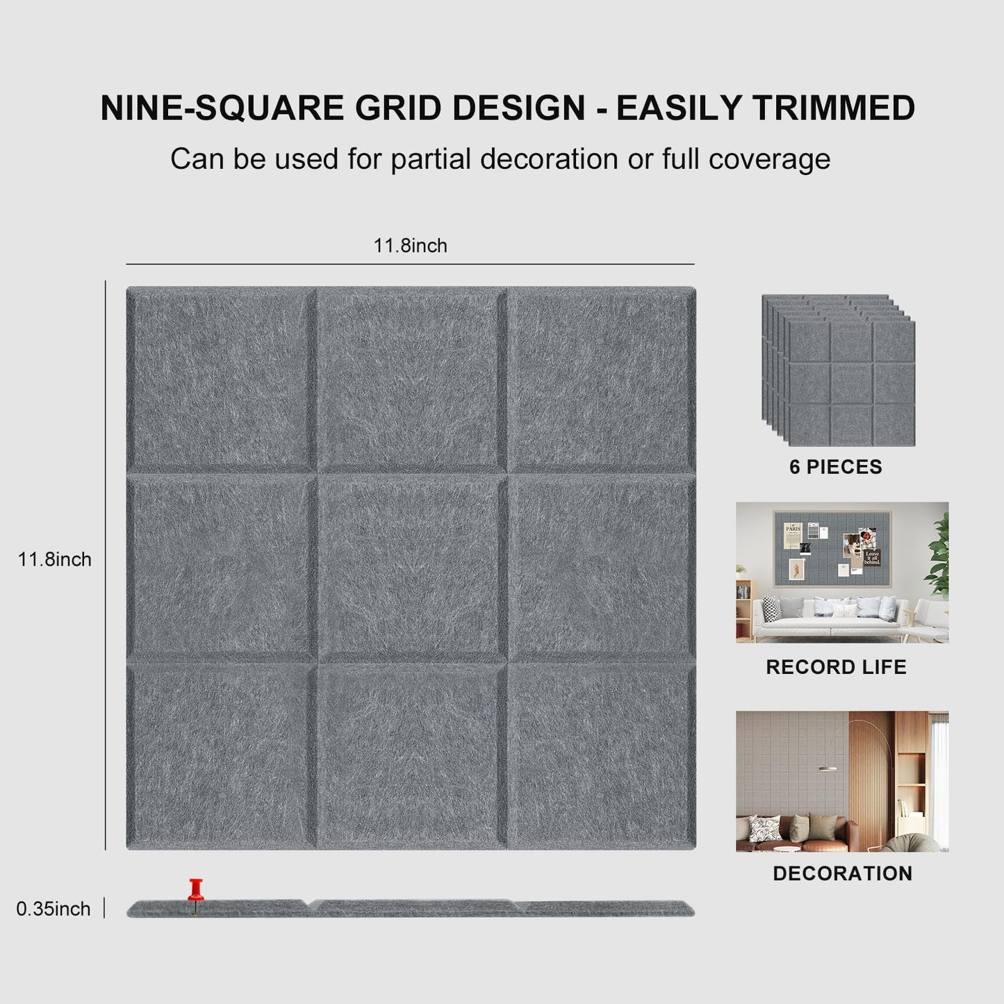 TCXBS Moonlight Gray Felt Bulletin Board Set - 6-Piece Wall Organization Panels | Versatile Decoration for Office, Home & Classroom (Moonlight Gray)