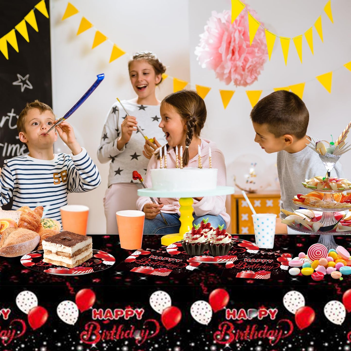 41pcs Black and red Party Supplies ,include 20 Plates, 20 Napkin and 1pcs Tablecloth,Used for Black and red Birthday Party Decoration (AAA)