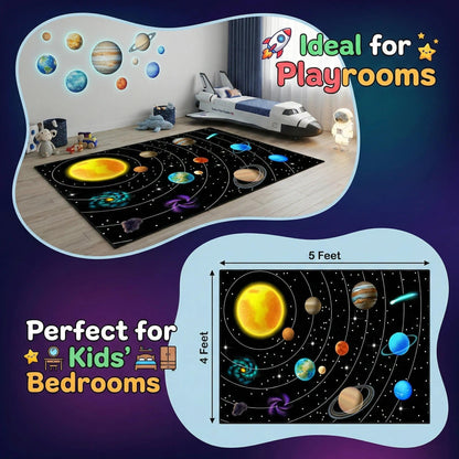 Solar System Galaxy Rug for Boys' Room - Space Carpet, 4'x5'