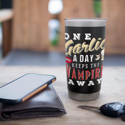A Garlic And A Vampire Halloween Design For Spice Lover Stainless Steel Insulated Tumbler