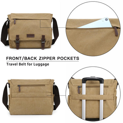 Dasein Large Vintage Canvas Messenger Shoulder Bag, Beige, 15in Laptop
