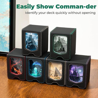Fabmaker 4 Pack Deck Box Compatible with MTG Commander, (patent Pending) Magnetic Trading Card Storage Box with Commander, Fits 100 Double-Sleeved Cards, Card Box Compatible with Magic the Gathering