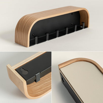 Kazai. Key Holder 'Toke' | Minimalist Key Hook Design from Berlin | Modern Key Holder Wall Mount with Wooden Shelf | Key Rack for Wall as Entryway Organizer | Oak