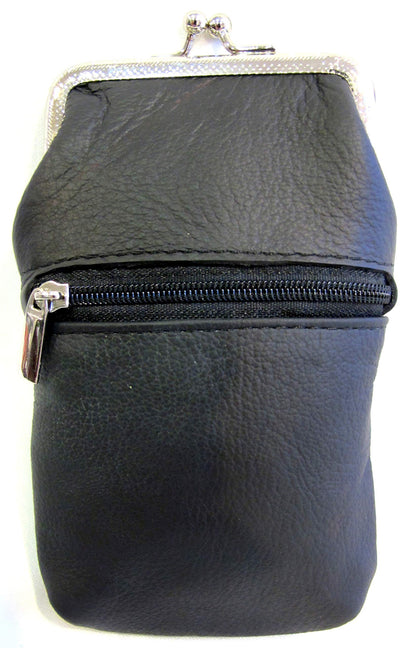 Women 100% Pure Leather Cigarette Case Lighter Match Pocket Zipper Coin Pouch -4 Color (Black)