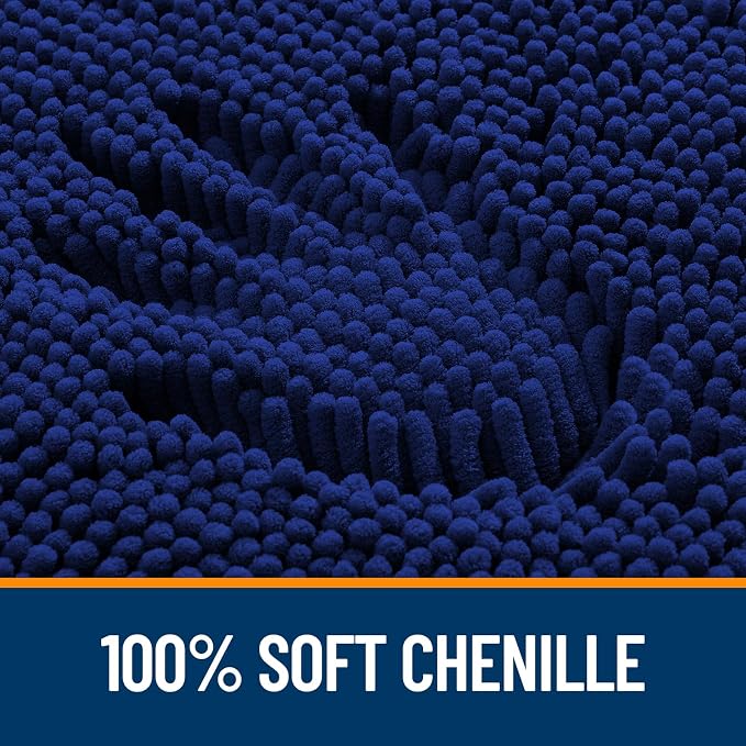 OLANLY Bathroom Rugs 34x21, Extra Soft Absorbent Chenille Bath Rugs, Rubber Backing Quick Dry, Machine Washable Bath Mats for Bathroom Floor, Tub and Shower, Home Decor Accessories, Navy