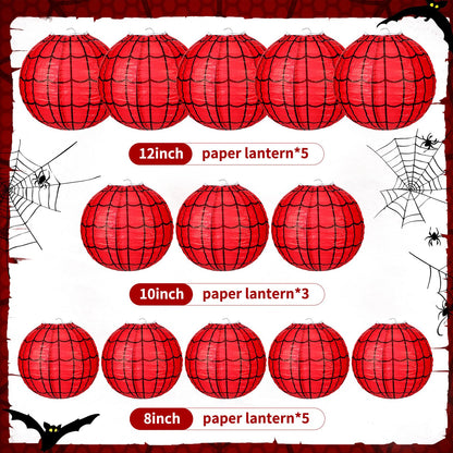 Bencailor 13 Pcs Spider Web Paper Lanterns Red Spider Web Party Hanging Supplies for Birthday Party Decorations