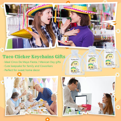 Junkin 24 Sets Taco Clicker Fidget Keychain 3D Printed Clicker Fidget Decompression Button Stress Relief Gifts with Positive Cards for Graduation Employee Coworker Staff Team Nurse Teacher
