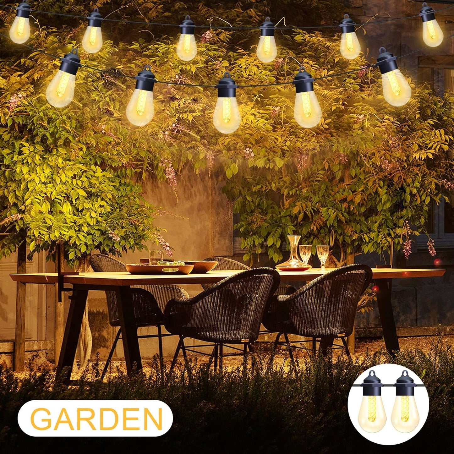 Honche Solar Outdoor Party Lights Waterproof LED IP66 with 15 Edison Bulb Warm White String Lights Patio Lights for Christmas Camping Wedding Birthday Backyard Gazebo Party Decor