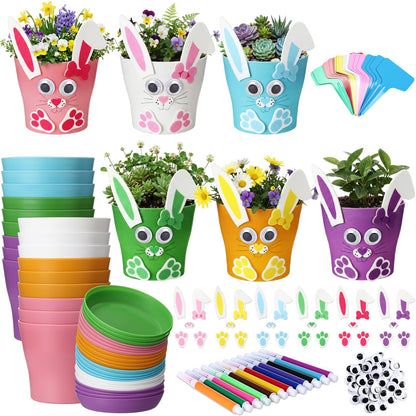 Ferrochef 24 Set Easter Bunny DIY Flower Pots Crafts Bulk Bunny Plant Cute Crafts Pot Graduation Party Favors Spring Decorative Garden Pots DIY Painting Kit Creative Art Project