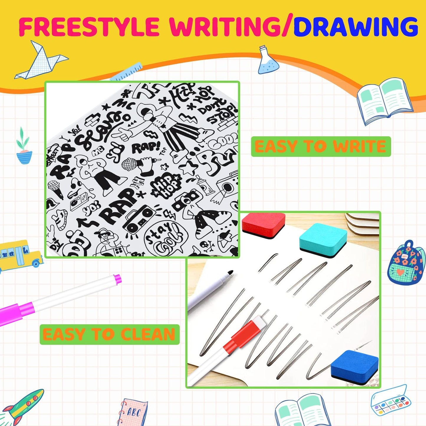 50 Pack Dry Erase Answer Paddles with Handle, 8 x 10 Inch Wooden Double-Sided Handheld Whiteboards Reusable Writing Boards with 50 Markers & 50 Erasers for Classroom Teaching & Auction Paddles Bidding