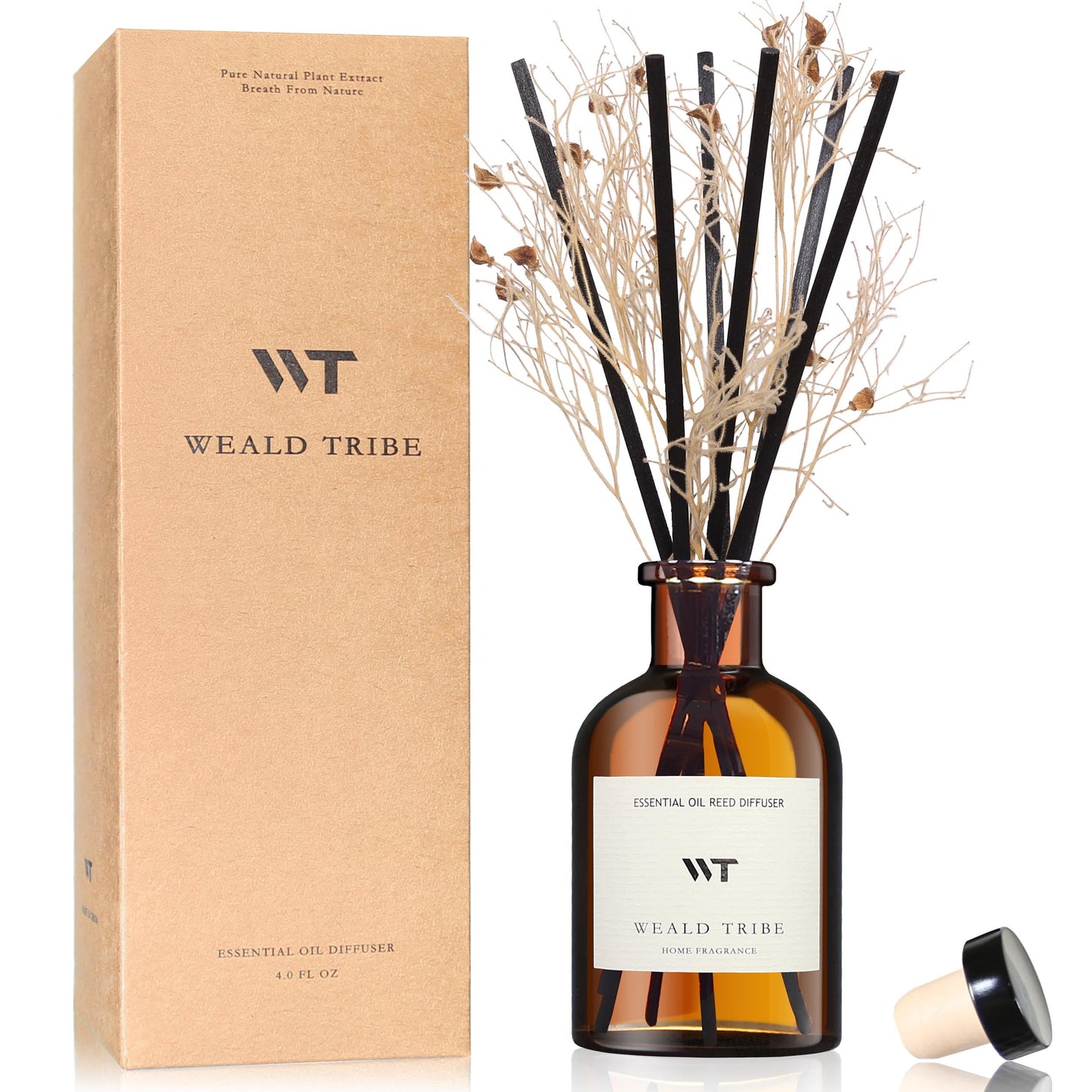 WEALD TRIBE Flower Reed Diffuser Set Vanilla Cinnamon Scent for Bathroom Air Fresheners | 4.0 fl oz Essential Oils with Sticks Home Fragrance Defusers | House Bedroom Office Shelf Decor & Gift