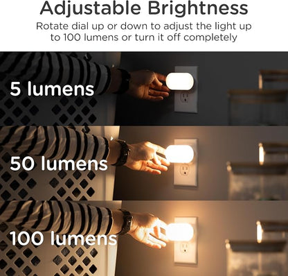Lights by Night Mini Bright Night Light, Plug-in, Dusk-to-Dawn Sensor, Adjustable & Dimmable LED, Up to 100 Lumens – Ideal for Bedroom, Bathroom, Hallway, Kitchen, Nursery – 1 Pack (82836)