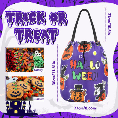 Lainlight Halloween Candy Bags Draw String Trick or Treat Bag with Pumpkin Face for Kids Halloween Party Favors Purple