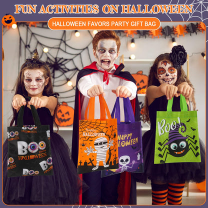 Ribbonlic 48 Pcs Halloween Treats Bags Tote Gift Reusable Candy Goodie Bags for Halloween Party Favors(Funny Style)