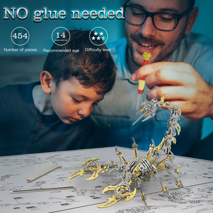 Metalkitor Scorpion 3D Metal Puzzles Kits for Adults Teens – 454 Pcs – Mechanical Assembly Models – 4 Hours to Build – Ideal for Gifts and Decorations (Golden)