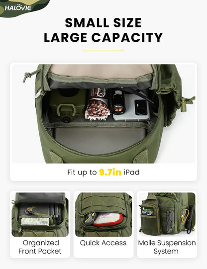 HALOVIE Anti-theft Tactical Sling Bag RFID ArmyGreen Military Shoulder Bag with Phone Pack EDC Molle Crossbody Bag for men