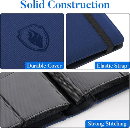 Premium 9 Pocket Card Binder for 540 Cards, Fabmaker PU Cover Trading Card Binder, Sturdy Card Collection Album, Sleek Card Holder Folders for Game Cards & Sports Cards, Navy Blue