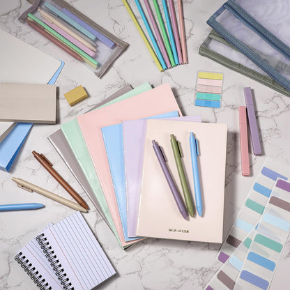 Colarr 54 Pcs Cute Notebook Stationery Set for Women, Bible Study Supplies, 6 Lined Notebooks, 36 Pens, Sticky Notes & Tabs, Bags & Folders for Work Journal Study College Office Supply(Morandi)