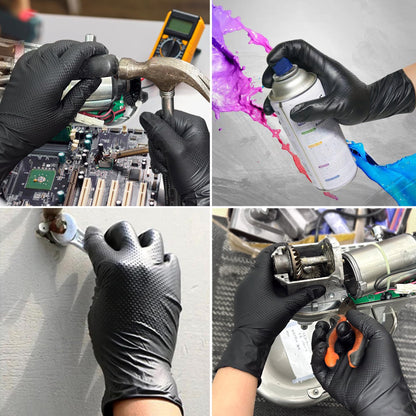 TitanFlex Heavy Duty Black Industrial Nitrile Gloves, 8-mil, XL, Box of 100, Latex Free, Raised Diamond Texture, Powder Free, Food Safe, Rubber Gloves, Mechanic Gloves