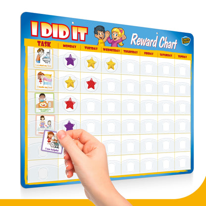 Kids Responsibility Chart Board with Magnets, 63 Chores, Potty Train Tasks, Multiple Children (Pocket)