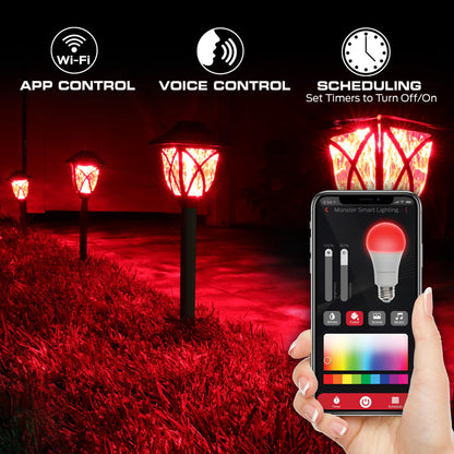 Monster Smart RGB+IC+WW Pathway Lights with 4 Dimmable LED Lights - Sound Reactive Garden Light, Weatherproof IP44 Outdoor Lighting - Compatible with Alexa, Google Assistant, Siri, Monster App