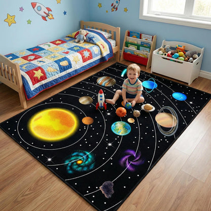 Solar System Galaxy Rug for Boys' Room - Space Carpet, 4'x5'