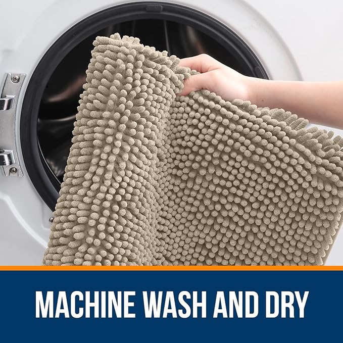 OLANLY Large Bathroom Rugs 40x24, Extra Soft Absorbent Chenille Bath Rugs, Rubber Backing Quick Dry, Machine Washable Bath Mats for Bathroom Floor, Tub and Shower, Home Decor Accessories, Warm Taupe