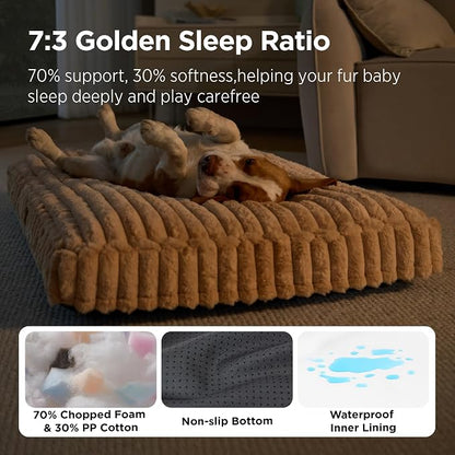 Bedsure ComfyFleece™ Fluffy Plush XXL Dog Bed Crate Pillow 47x29 SandyBeige | Aesthetic Crate Bed for Balanced Support Cute Chopped Foam Pad with Removable Washable Cover Non-Slip Waterproof Cozy Pet Mat