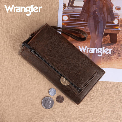 Montana West X Wrangler Women's Wallets Large Wristlet for Woman Ladies Female Trifold Cash Wallet with Wrist Strap and Rfid Lining