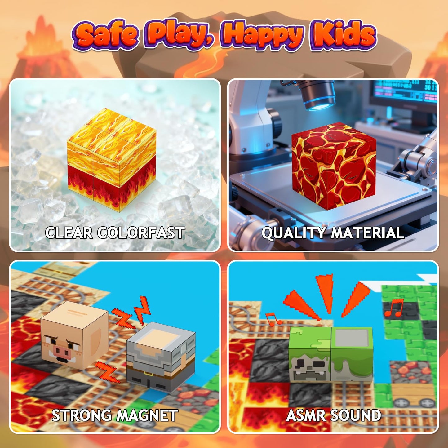 Lukoca 200PCS 0.8inch Magnetic Building Blocks STEM Toy for Kids 3+ Toddler Educational Construction Gift for Boys & Girls (Lava Cave-200pcs)