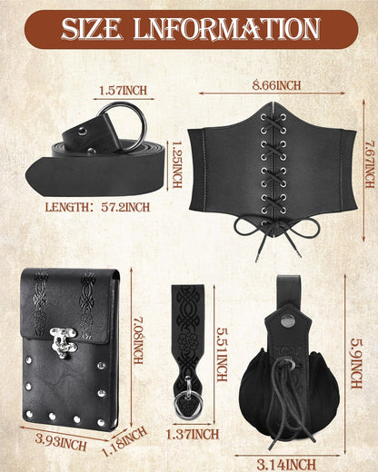 PARTTELY 5Pcs Corset Belt Renaissance Costume Women Pirate Accessories Lace-up Renaissance Corset with Belt Bag Pirate Costume Women for Cosplay